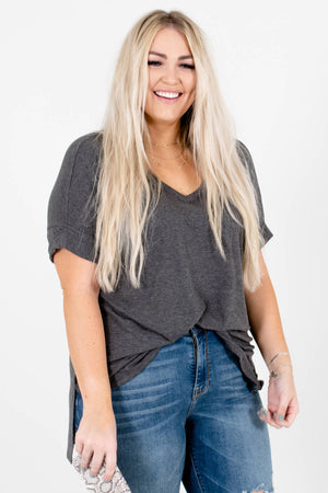Charcoal Gray Lightweight Material Boutique Tops for Women