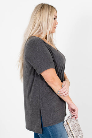 Charcoal Gray Layering Boutique Tops for Women