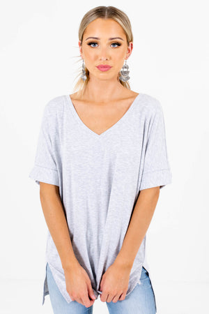 Heather Gray Lightweight Material Boutique Tops for Women