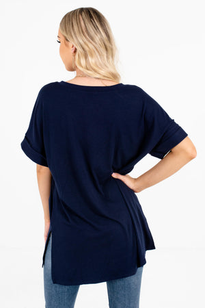 Women’s Navy Blue High-Low Hem Boutique Tops
