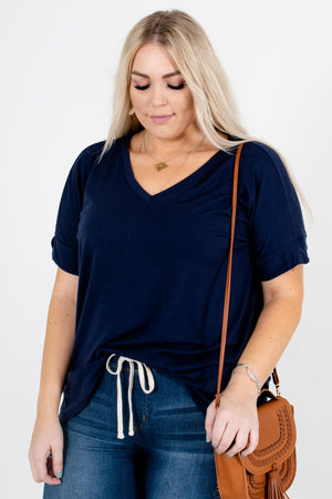 Navy Blue Cute and Comfortable Boutique Tops for Women