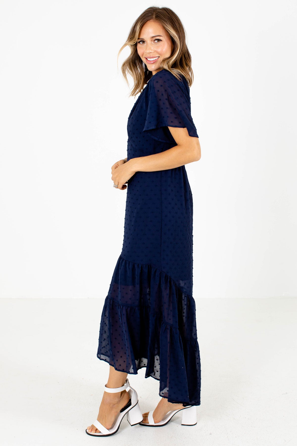 Navy Blue High-Low Hem Boutique Maxi Dresses for Women
