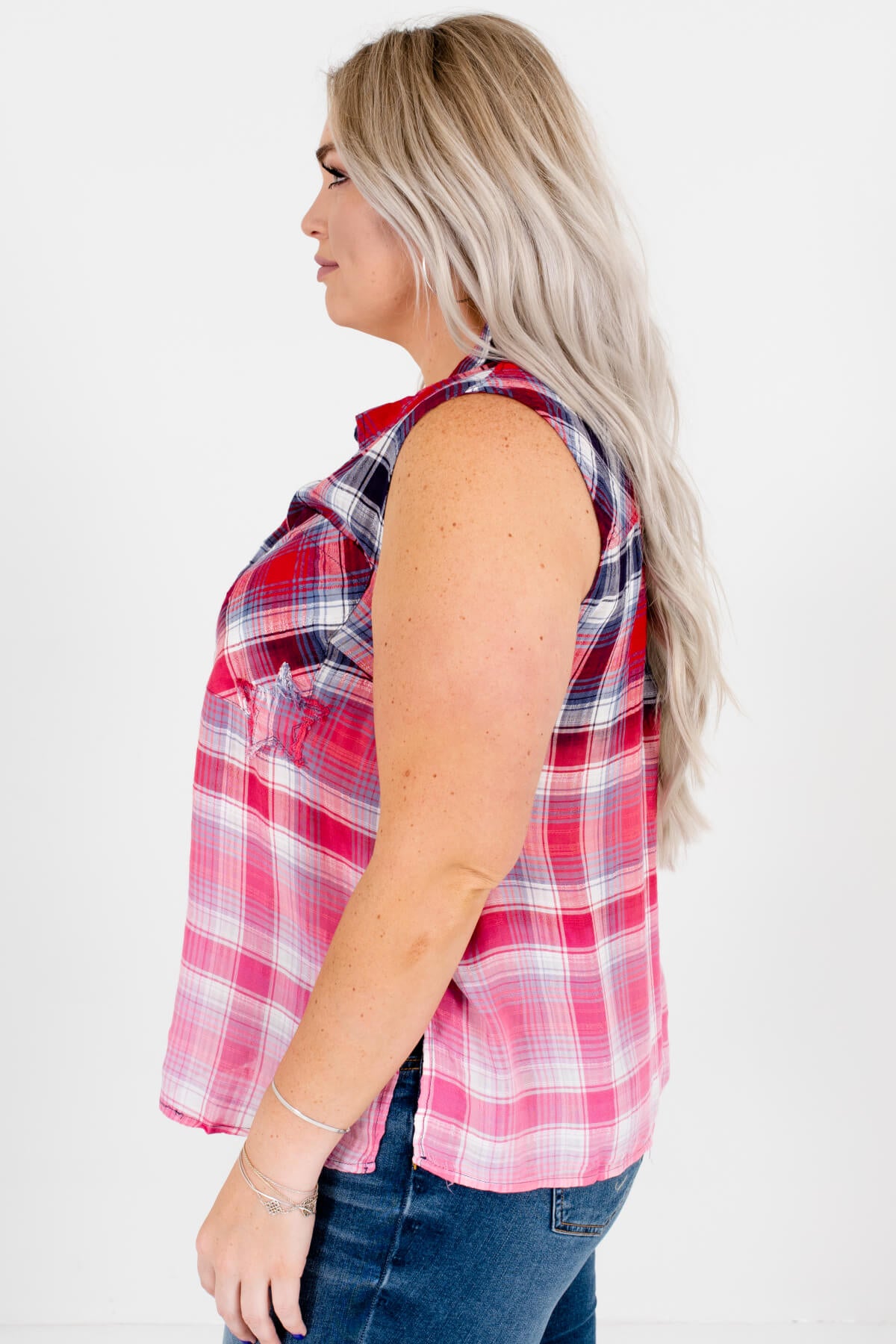Red Navy White Plaid Tank Tops Plus Size Boutique 4th of July Outfits