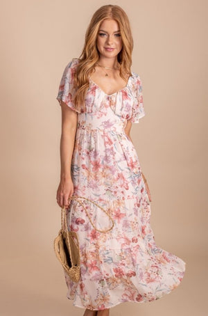 Floral boutique maxi dress with flutter sleeves