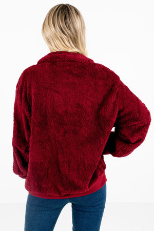 Women’s Burgundy Zip-Up Neckline Boutique Pullover