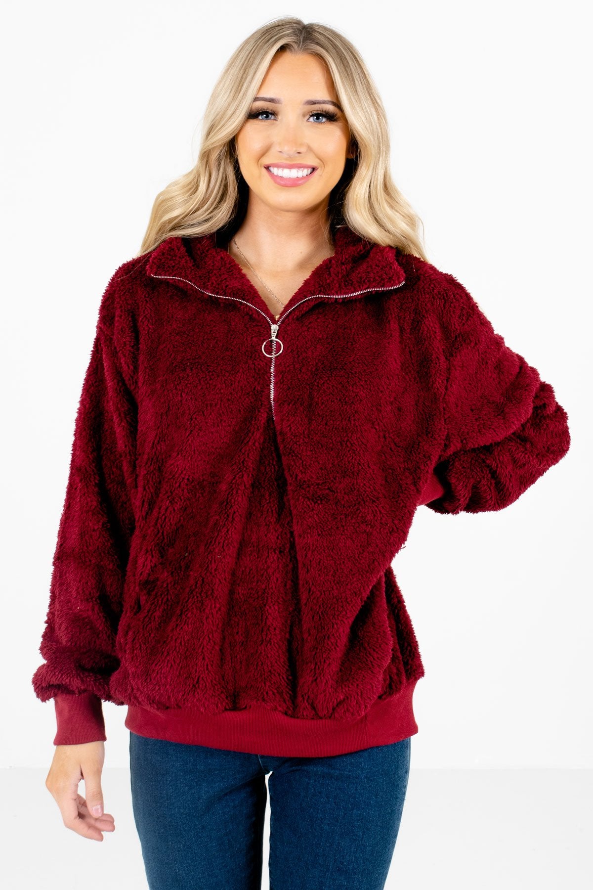 Women’s Burgundy Long Sleeve Boutique Pullover