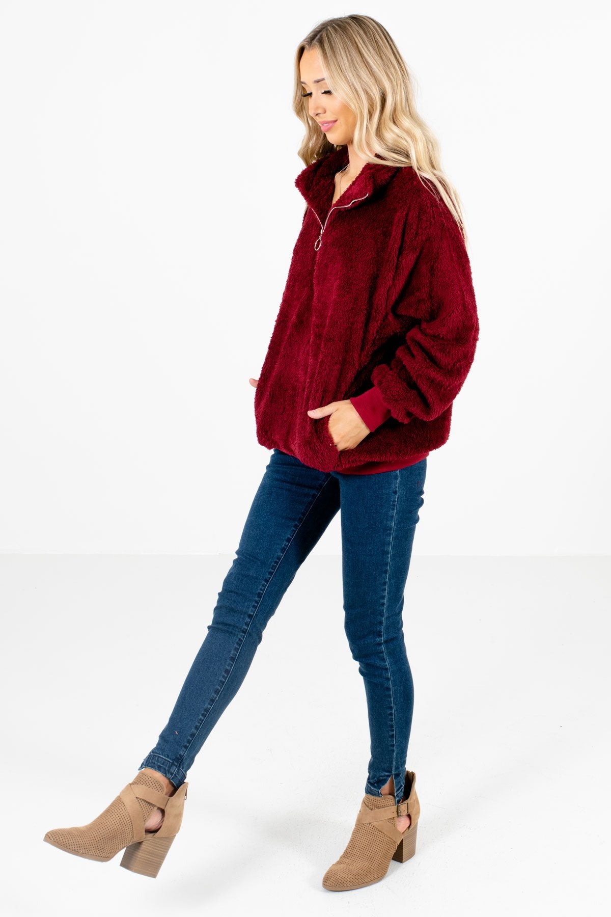 Burgundy Cute and Comfortable Boutique Pullovers for Women