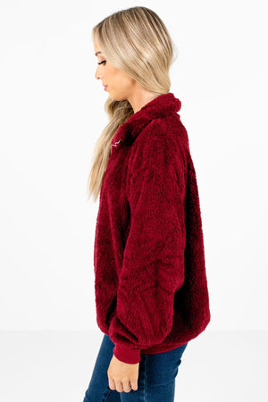 Burgundy Oversized Relaxed Fit Boutique Pullovers for Women