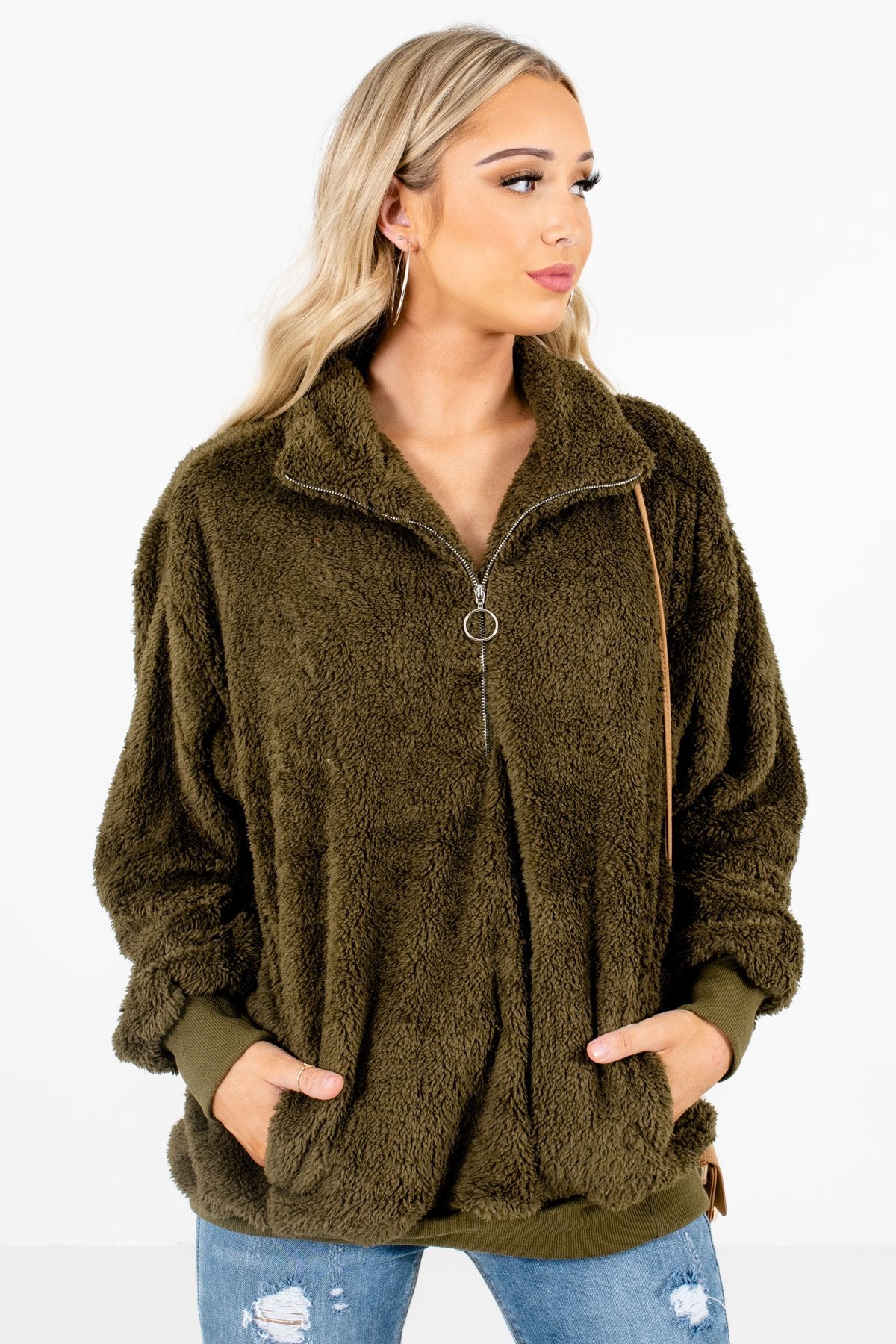 Women’s Olive Green Long Sleeve Boutique Pullover
