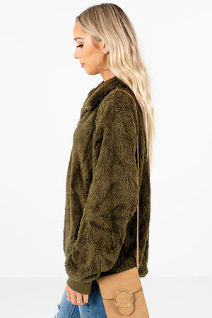 Olive Green Oversized Relaxed Fit Boutique Pullovers for Women