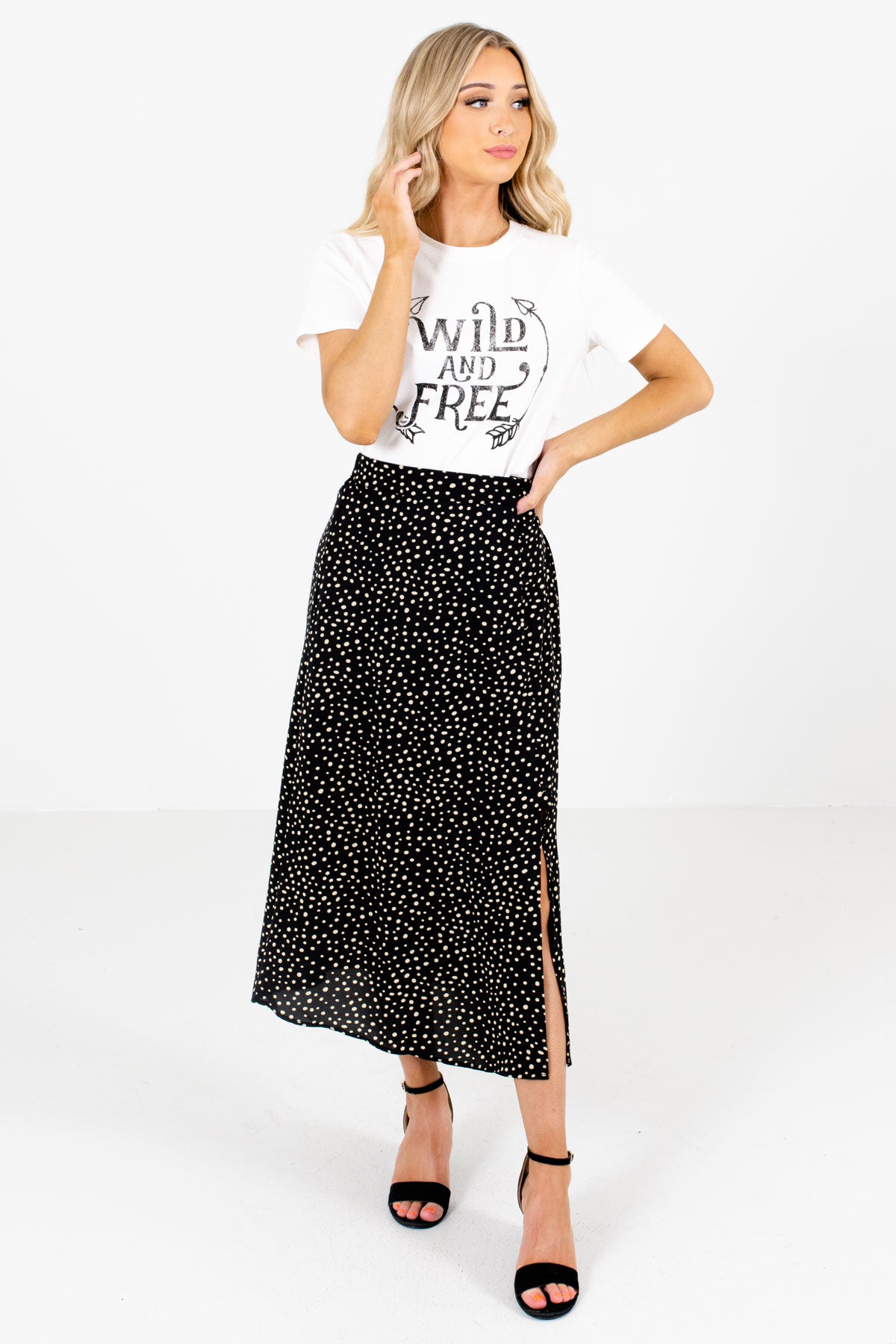 Women’s Black Flowy Silhouette Boutique Midi Skirt
