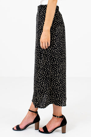 Black Button-Up Side Boutique Midi Skirts for Women