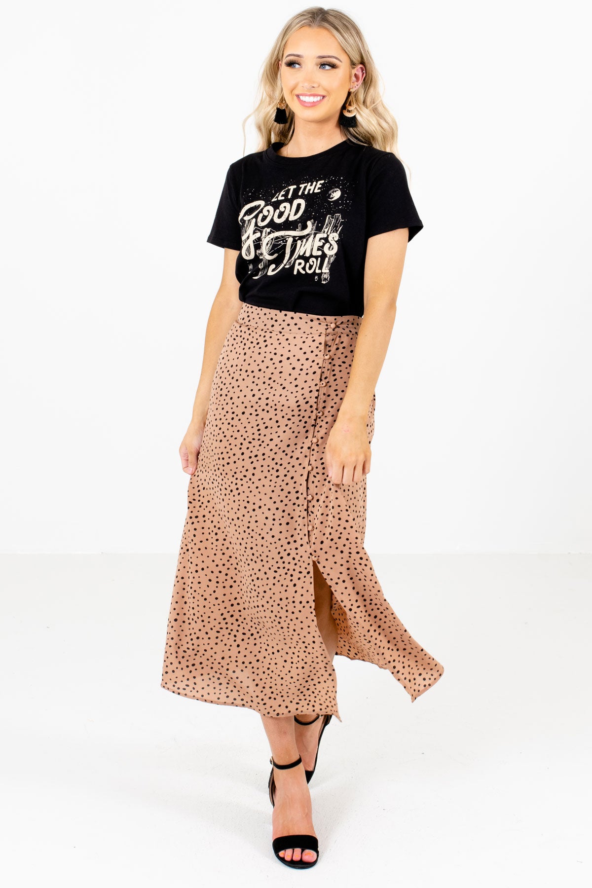 Women’s Tan Brown Partially Lined Boutique Midi Skirt