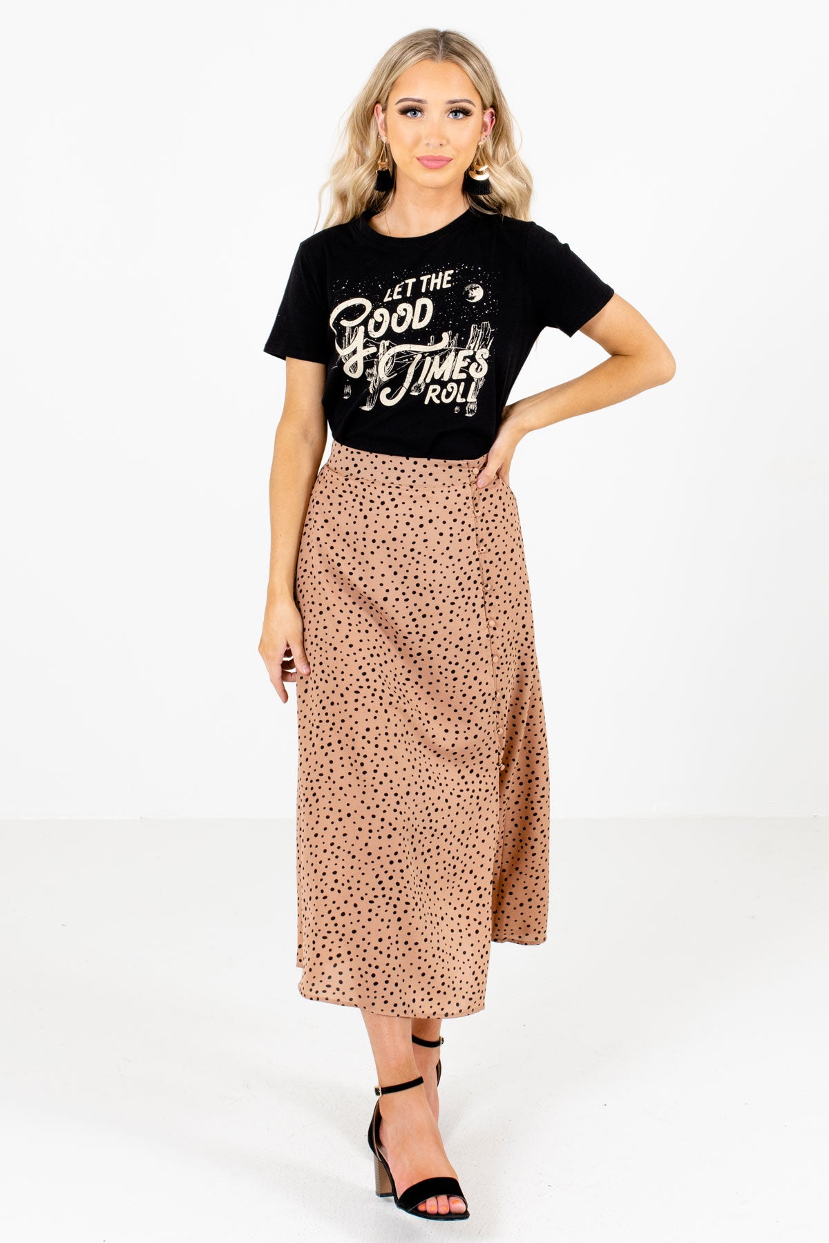Tan Brown Cute and Comfortable Boutique Midi Skirts for Women
