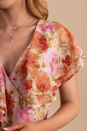 Boutique women wrap dress with floral print