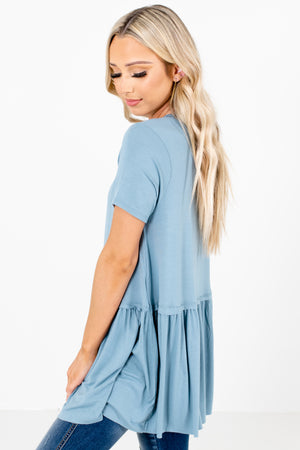 Women's Blue Short Sleeve Boutique Tops