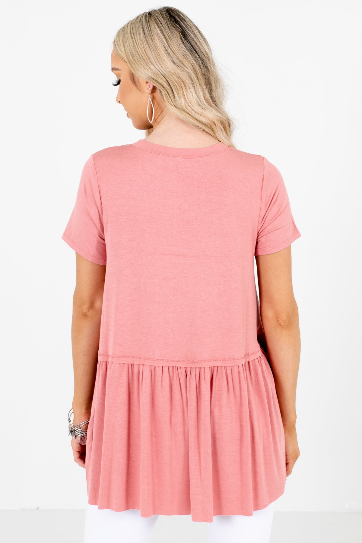 Women's Pink Round Neckline Boutique Tops