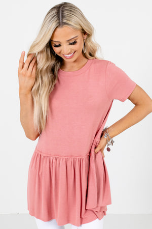 Pink Peplum Style Hem Boutique Tops for Women