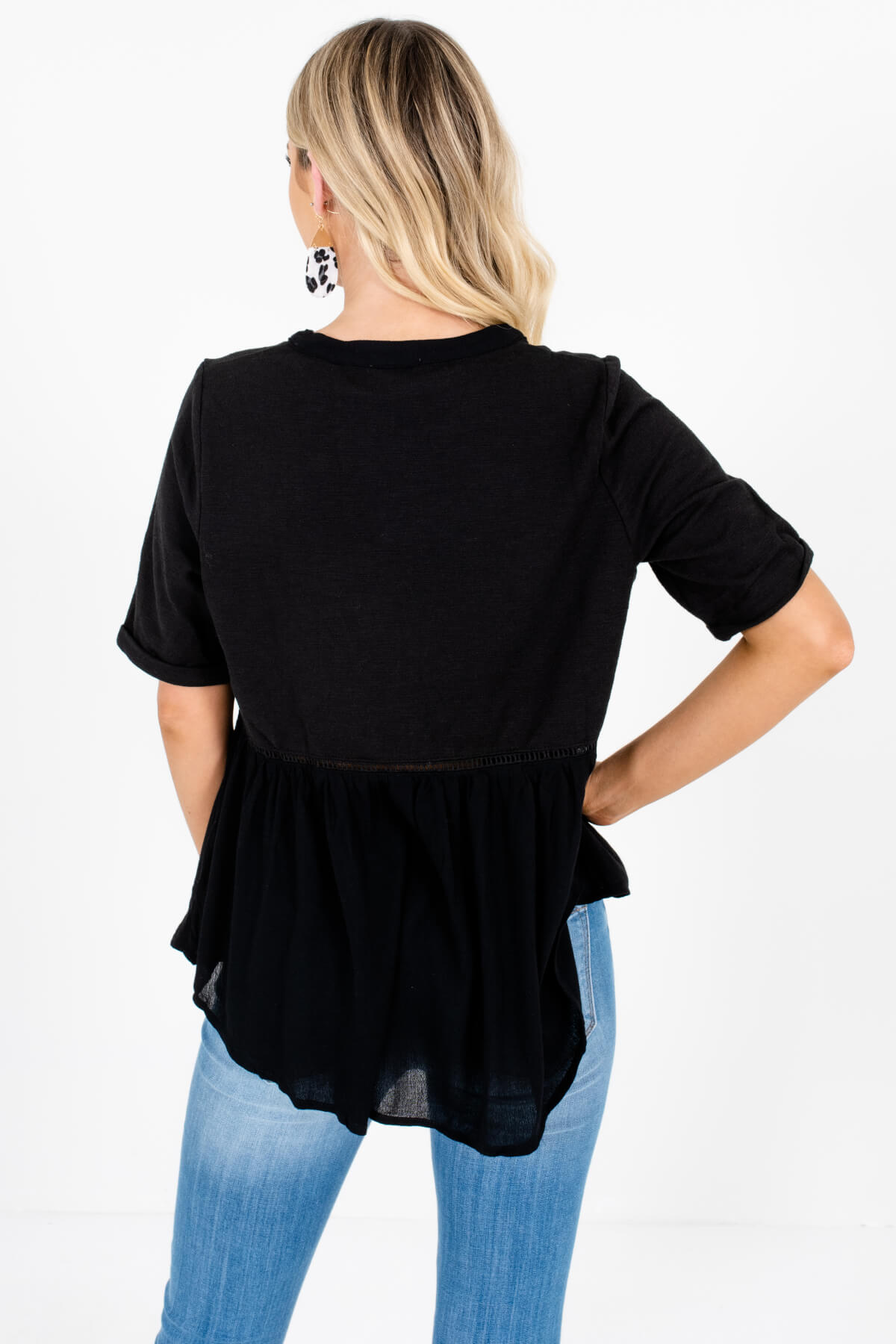 Black Comfy Button-Up Tops Affordable Online Boutique