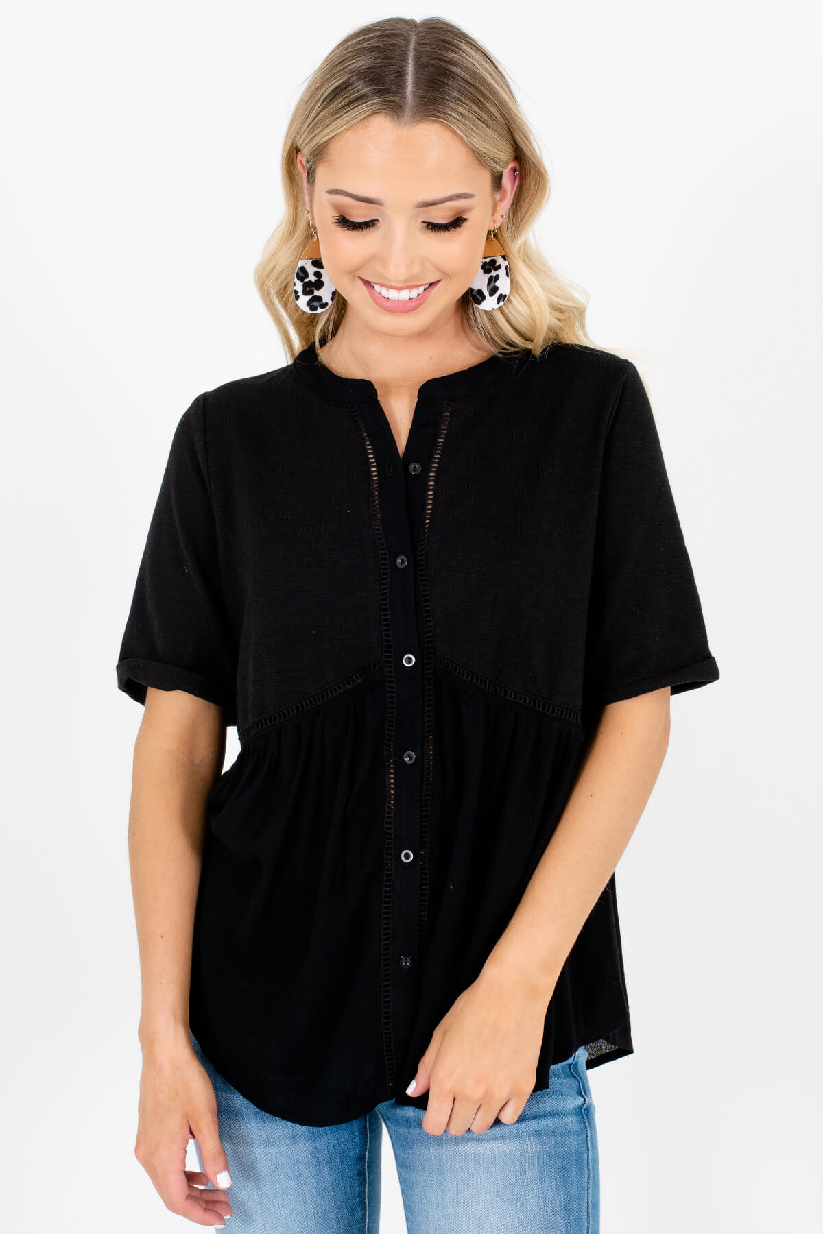Black Button Up Cute Tops Affordable Online Boutique
