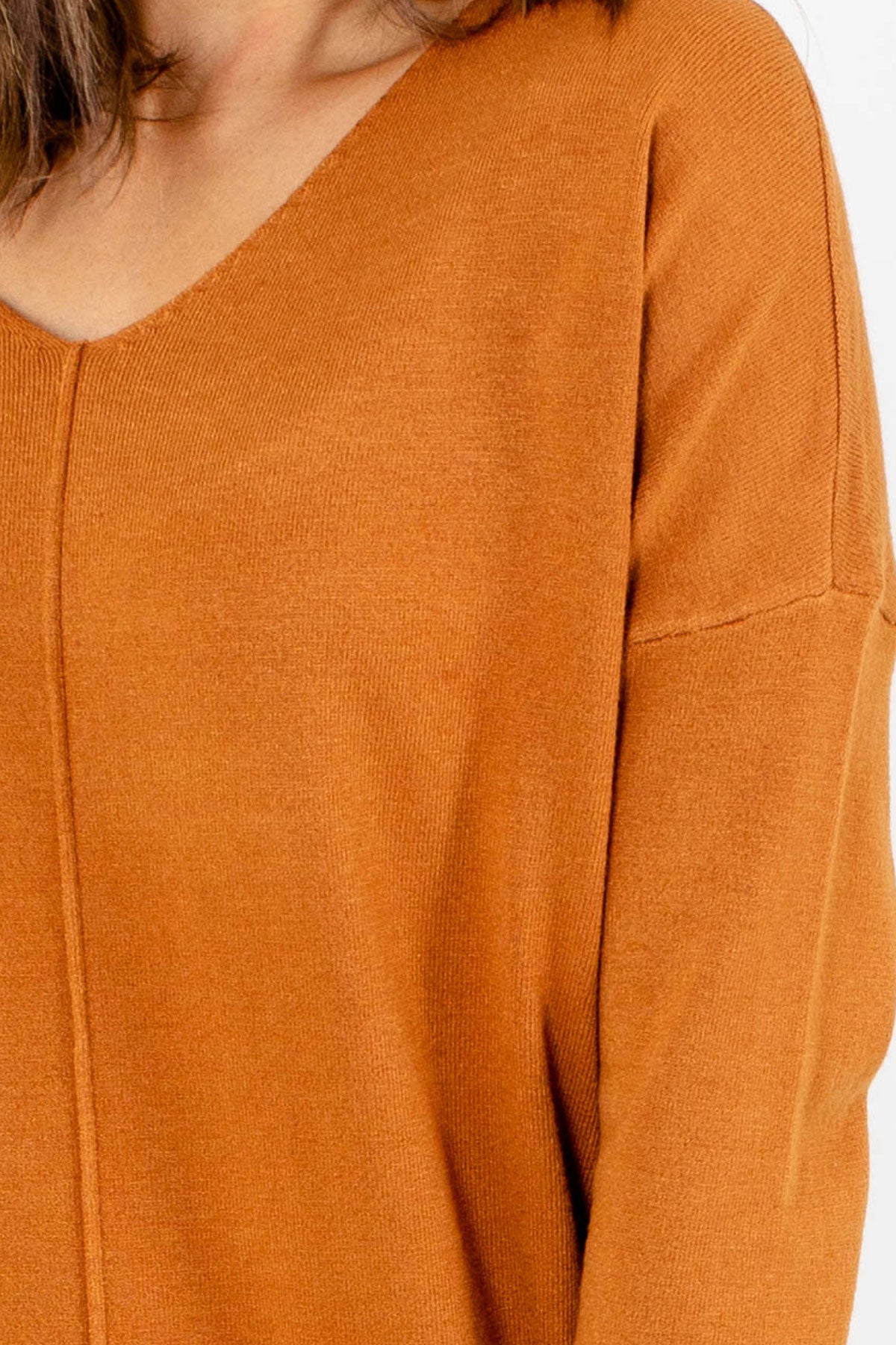 Women's Orange Subtle High-Low Hem Boutique Sweater