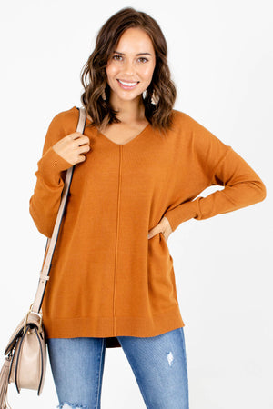 Orange V-Neckline Boutique Sweaters for Women
