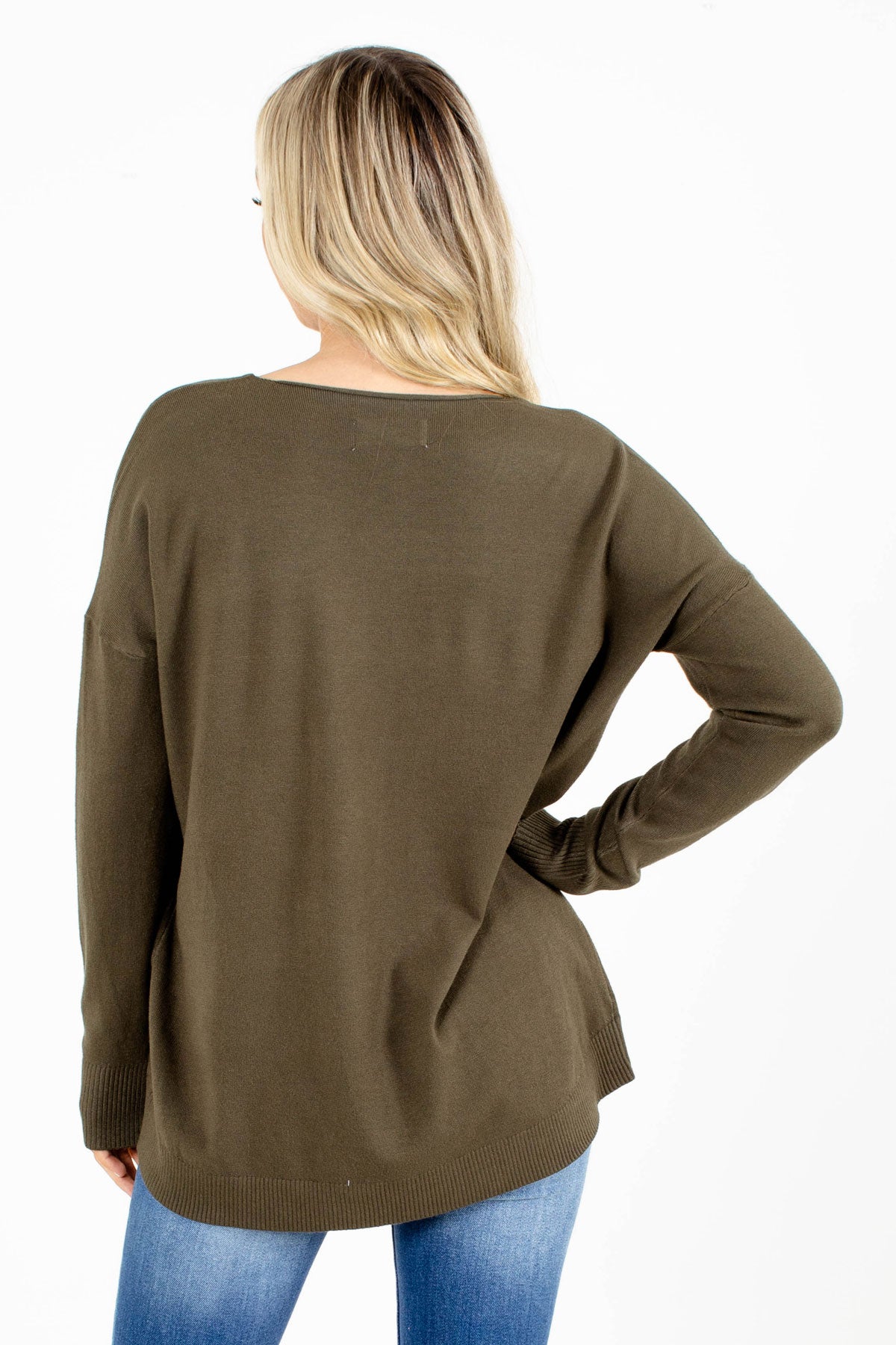 Women's Dark Olive Green Long Sleeve Sweater