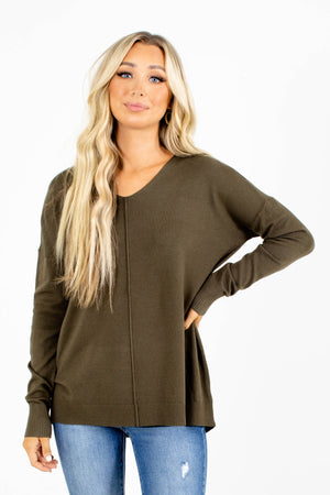 Olive Green Pullover Sweater for Women