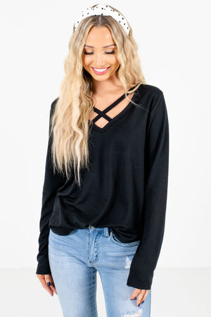 Black Criss-Cross V-Neckline Boutique Tops for Women