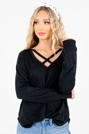 Women's Black High-Quality Material Boutique Tops