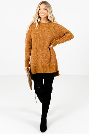 Mustard High-Quality Popcorn Knit Material Boutique Sweaters for Women