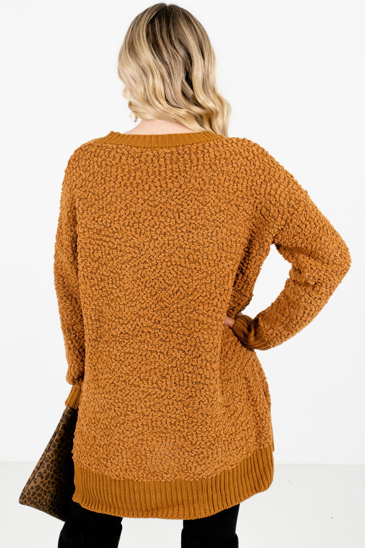 Women’s Mustard Split High-Low Hem Boutique Sweater