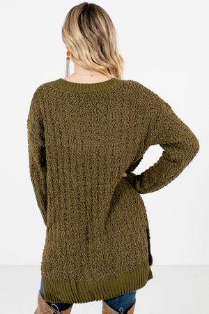 Women’s Olive Green Split High-Low Hem Boutique Sweater