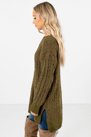 Olive Green Round Neckline Boutique Sweaters for Women
