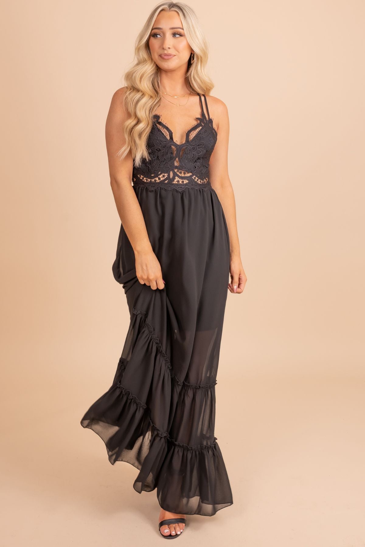 Black Lace Bodice Boutique Maxi Dresses for Women