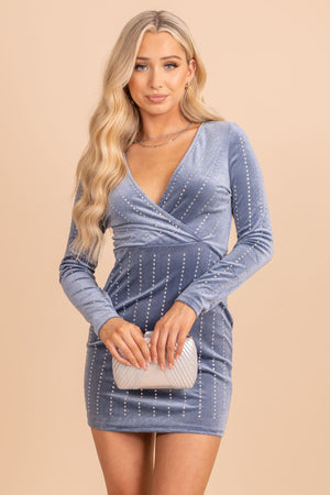 Blue Wrap Bodice Boutique Mini Dresses for Women