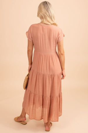 Women's Light Pink Decorative Button Boutique Midi Dress