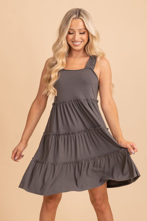 Dark Gray Tiered Style Boutique Mini Dresses for Women