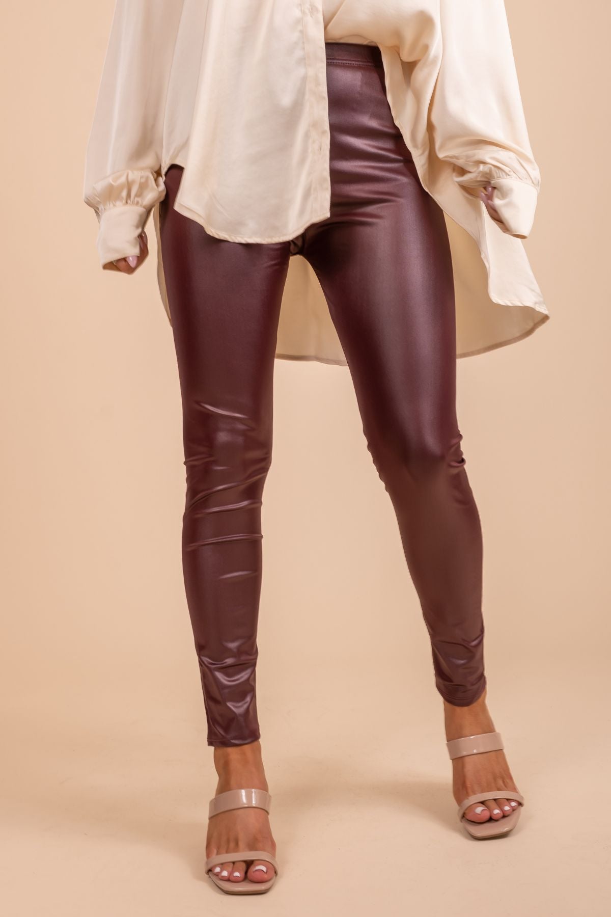 Chocolate Brown Faux leather leggings – Gilu Designs