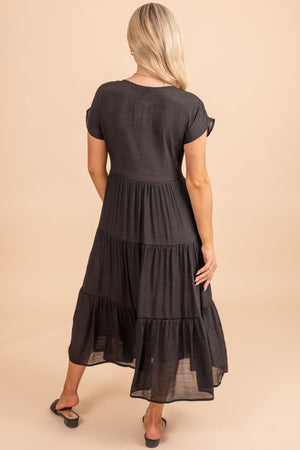 Women's Black Interior Lined Boutique Midi Dress