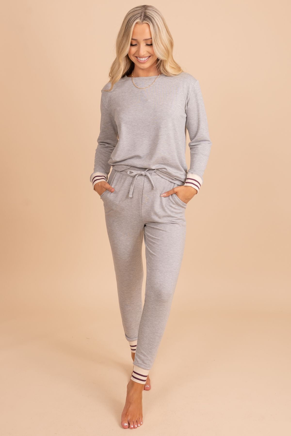 Gray Two-Piece Boutique Loungewear for Women