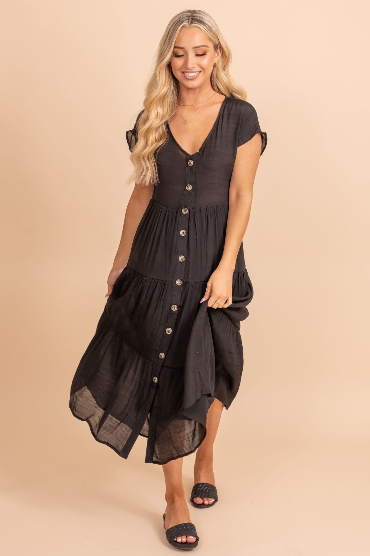 Women's Black Spring and Summer Boutique Midi Dresses for Women