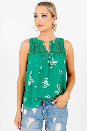Green Floral Cute and Comfortable Boutique Tank Tops for Women