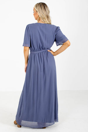Blue Flutter Sleeve Boutique Maxi Dresses for Women