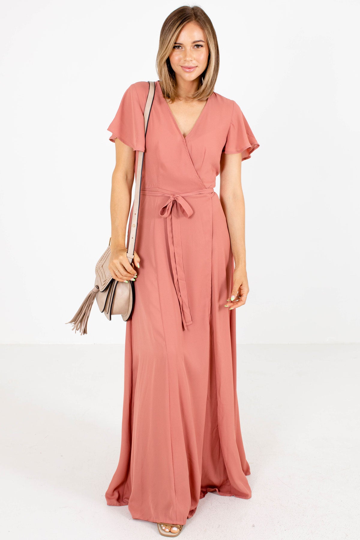 Pink Wrap Style Boutique Maxi Dresses for Women