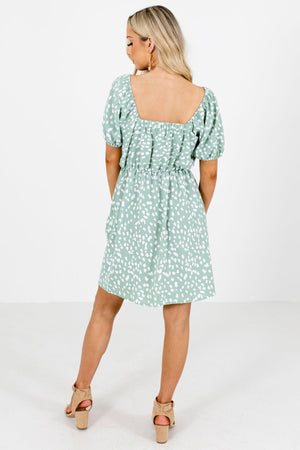 Women's Green Square Neckline Boutique Mini Dress