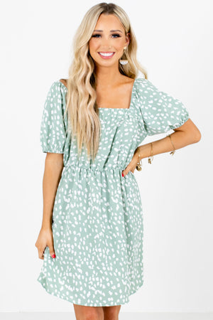 Green and White Abstract Polka Dot Patterned Boutique Mini Dresses for Women