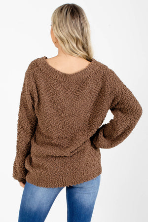 Women's Brown Popcorn Knit Boutique Sweater