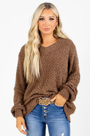 Brown V-Neckline Boutique Sweaters for Women