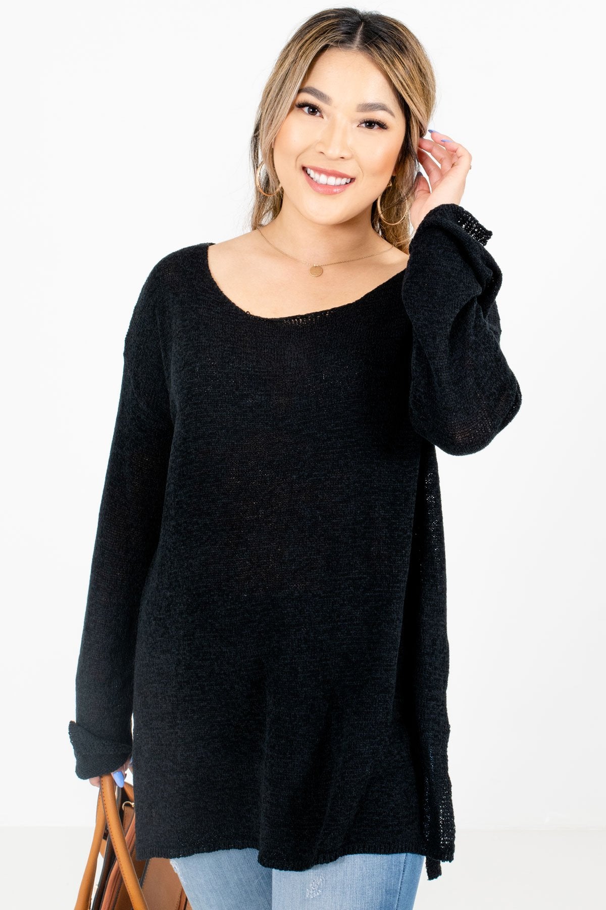 Black High-Quality Knit Material Boutique Sweaters for Women